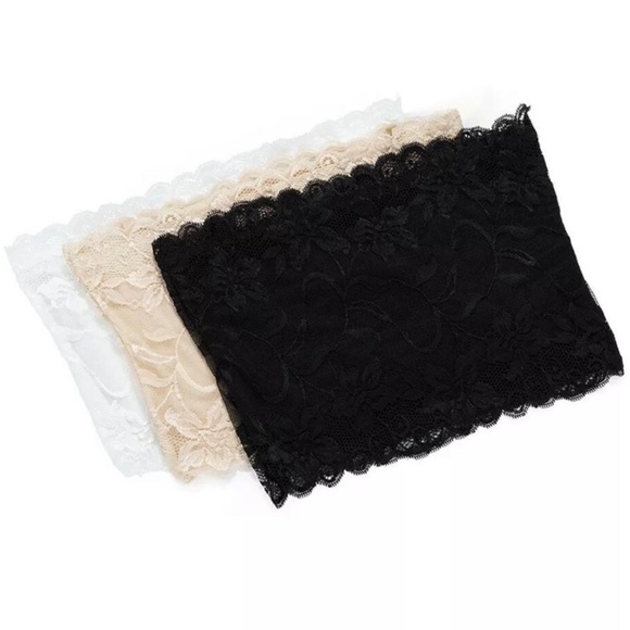 Black Lace Bandeau Bra | Strapless Stretch Tube Top - Picture 9 of 10